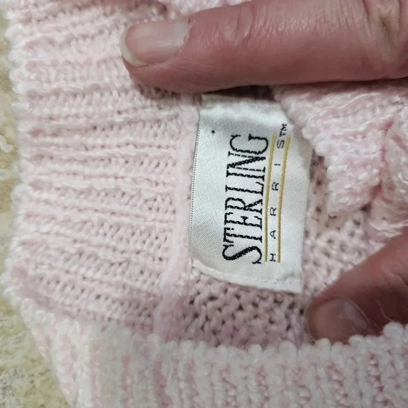 Sterling Harris Pink Cable Knit Sweater M 80s Vintage Mock Neck Pearl Button - Picture 5 of 7